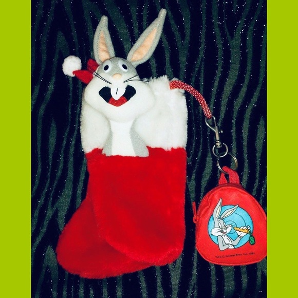 VTG Bugs Bunny Plush Christmas Stocking w/Keychain - Picture 1 of 4